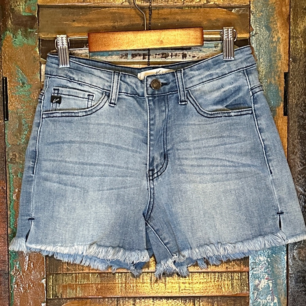 KanCan Light Blue Frayed Jean Shorts Stretch Denim